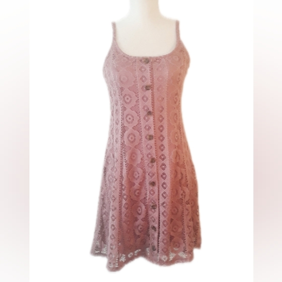 Aeropostale Lace Button-Front Fit & Flare Dress - Size Medium Pink - Picture 2 of 13